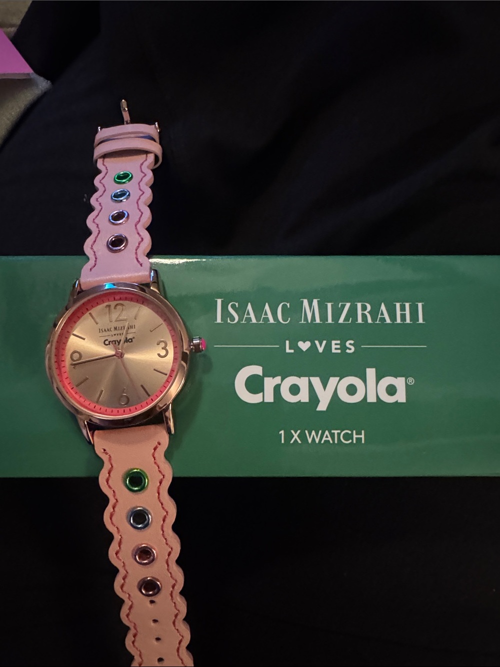Crayola Isaac Mizrahi Pink Watch with Multicolor Gem Accents